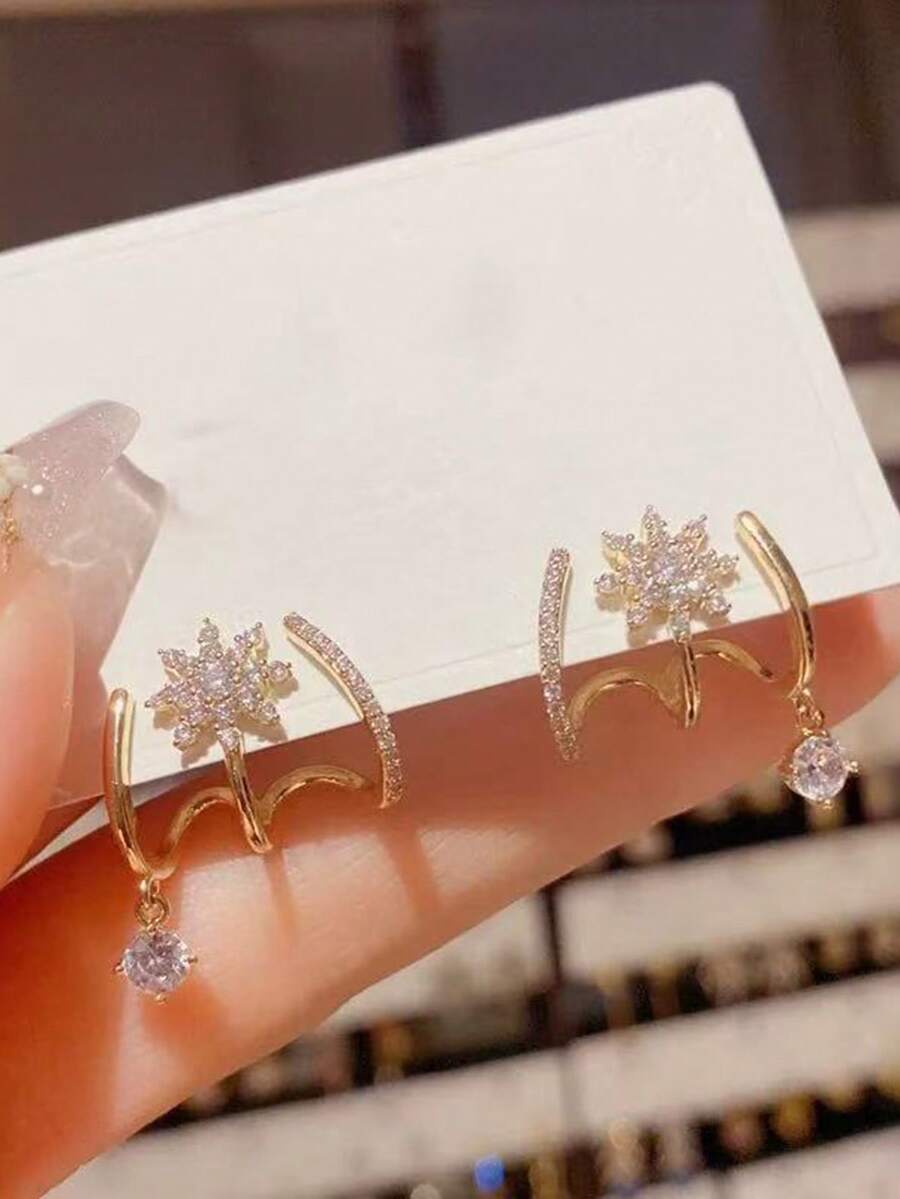 Women'S Fashion Earrings - 1 Pair Sparkling Micro-Inlaid Zirconia Octagonal