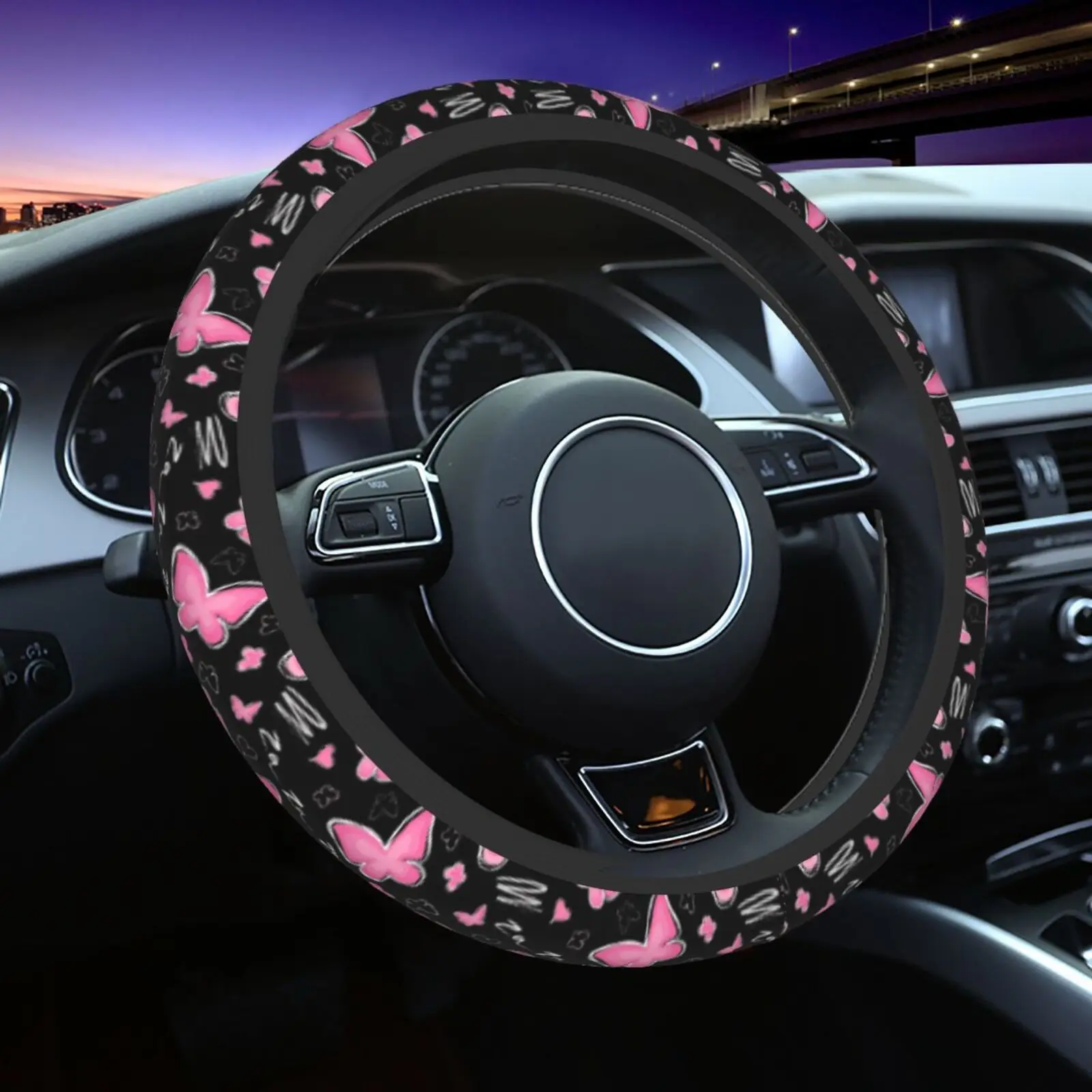 Women Fashion Hub - Women Butterfly Pink Steering Wheel Cover
