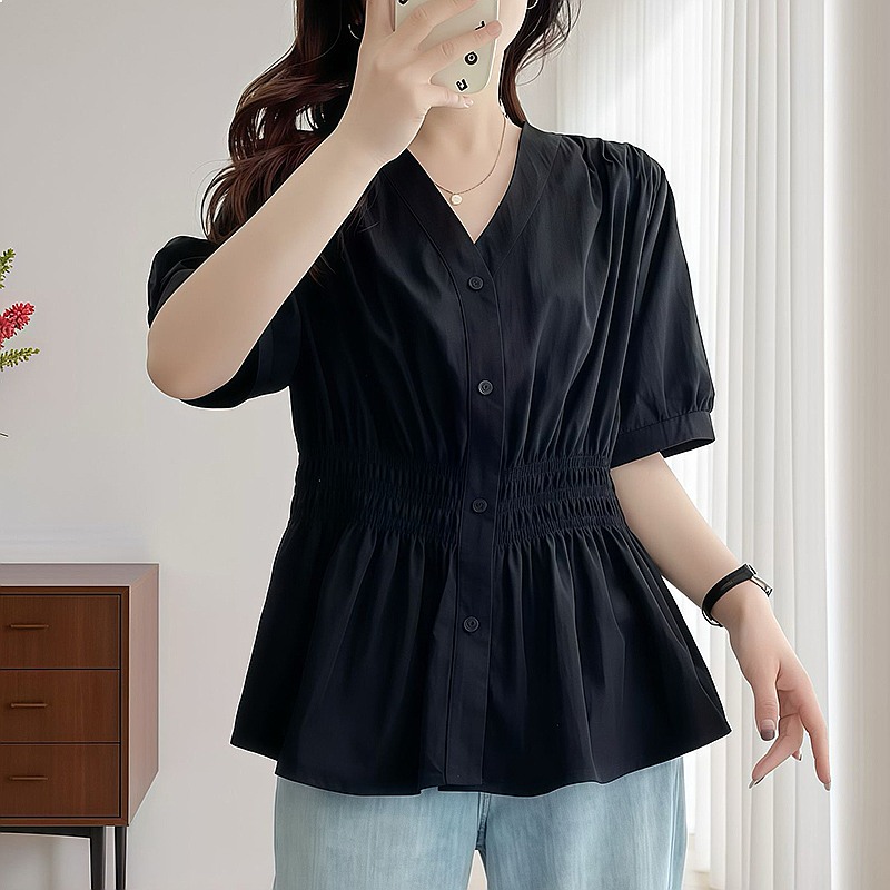 Puff Sleeve Blouse - 200 Pounds Plus Size Elastic Waist