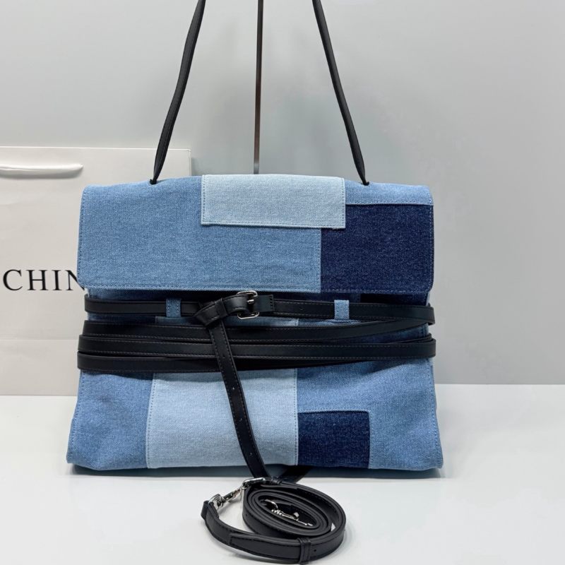 Women Fashion Handbags - Color Block Denim Handbag Crossbody Women