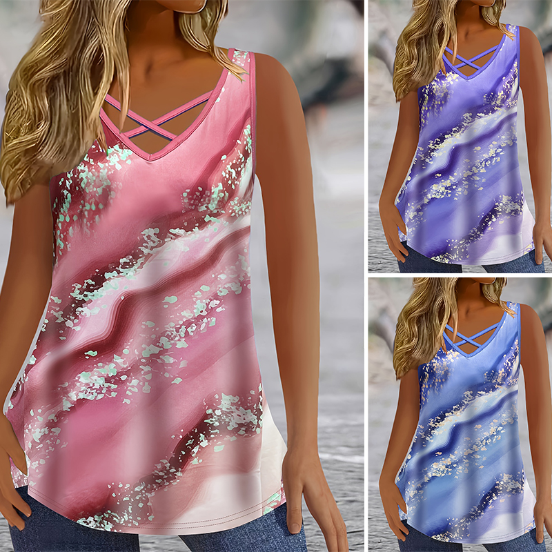 V Neck Cami Top - Plus Size Marble Print Tank Top