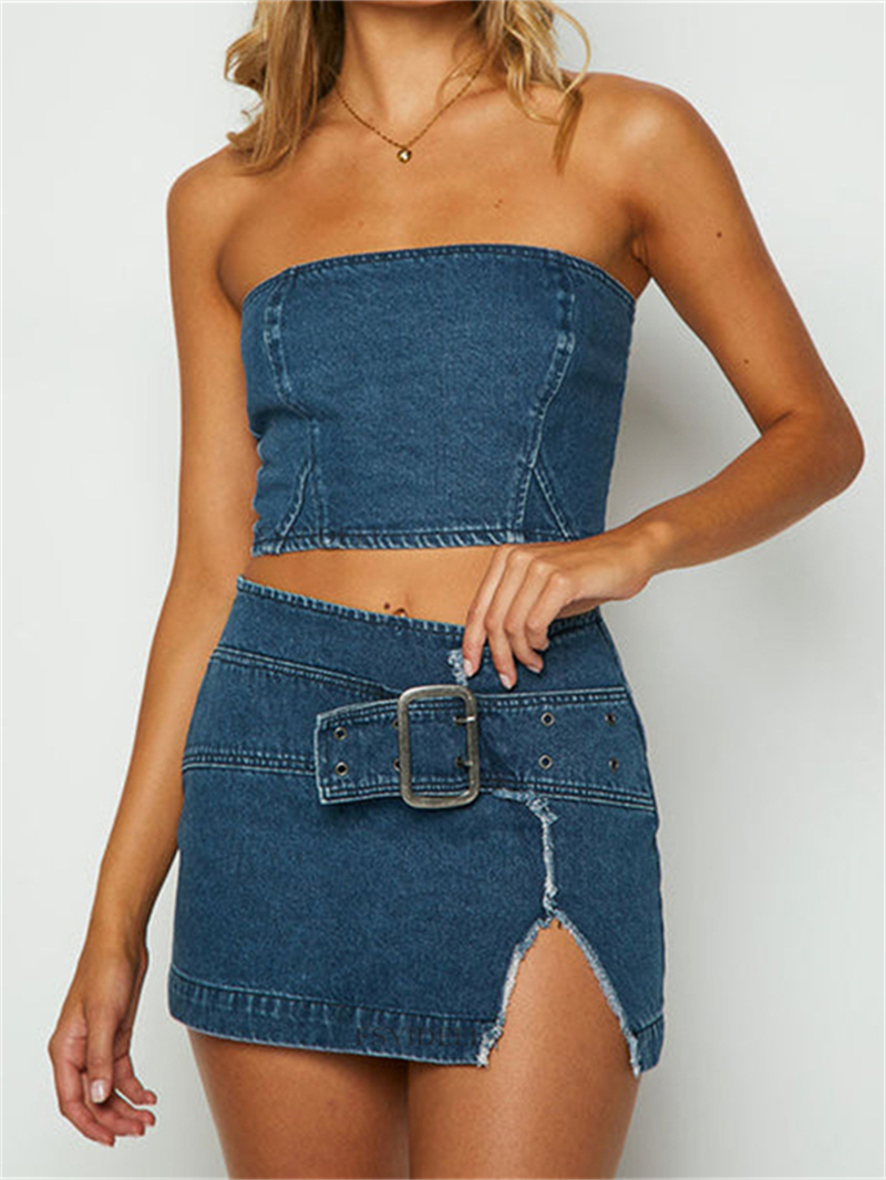 Sexy Denim 2 Piece Sets Women  - Women Fashion Jeans Top incelemesi ve fiyatı