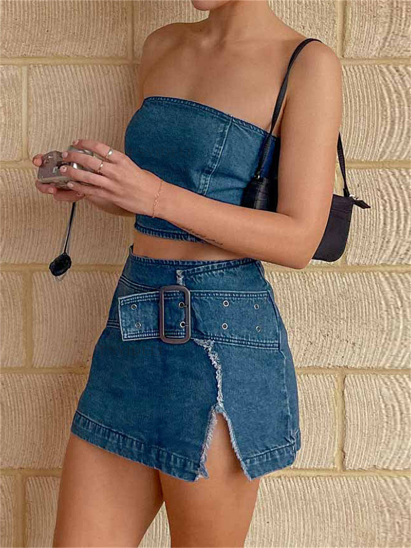 Sexy Denim 2 Piece Sets Women  - Women Fashion Jeans Top incelemesi ve fiyatı