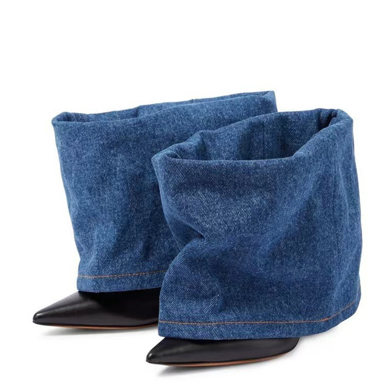 Two Tone Denim Fold Over Slip- - Women Fashion Jeans incelemesi ve fiyatı