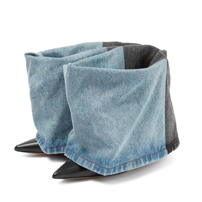 Two Tone Denim Fold Over Slip- - Women Fashion Jeans incelemesi ve fiyatı