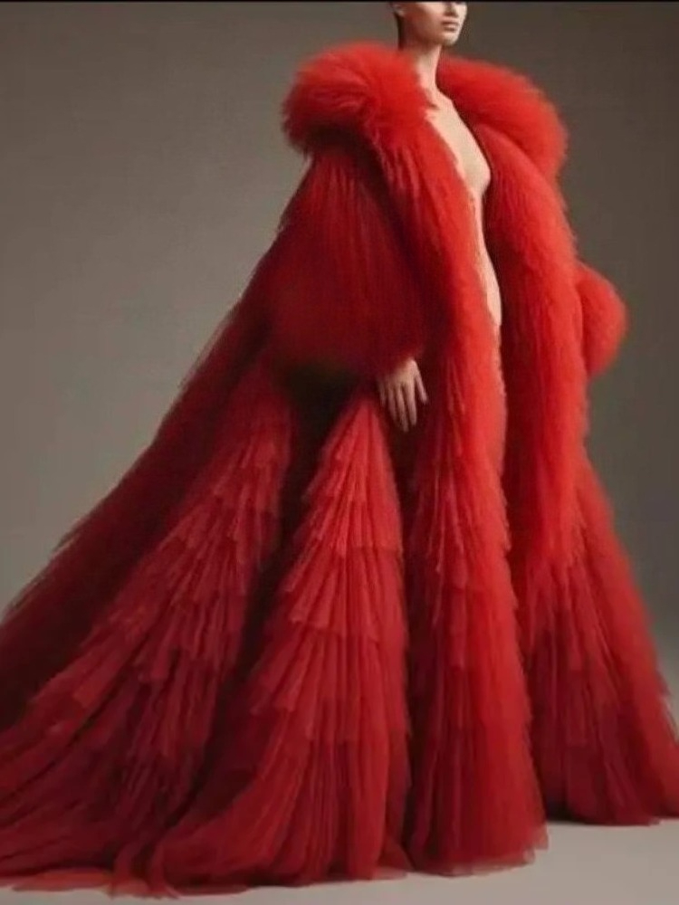 Red fluffy pleated ruffled lon - Women Fashion Reddit incelemesi ve fiyatı