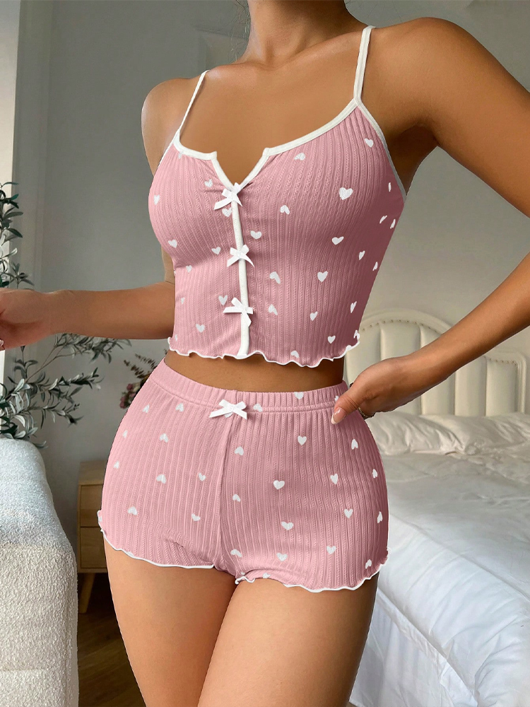 Women Sexy Heart Print Satin S - V Neck Cami Top incelemesi ve fiyatı