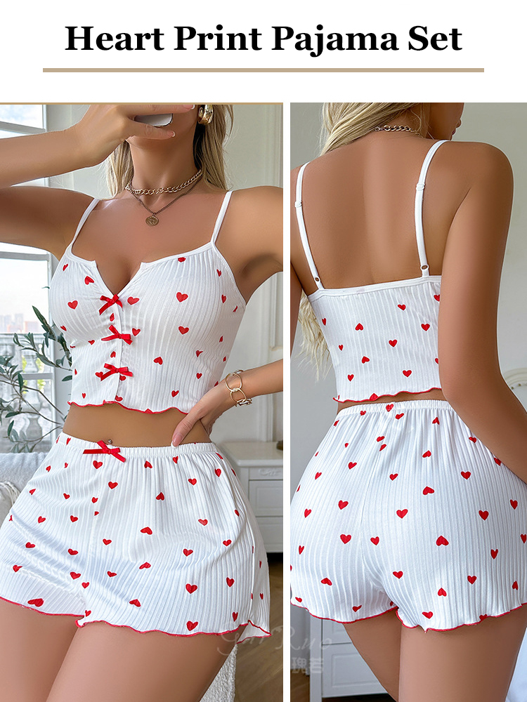Women Sexy Heart Print Satin S - V Neck Cami Top incelemesi ve fiyatı
