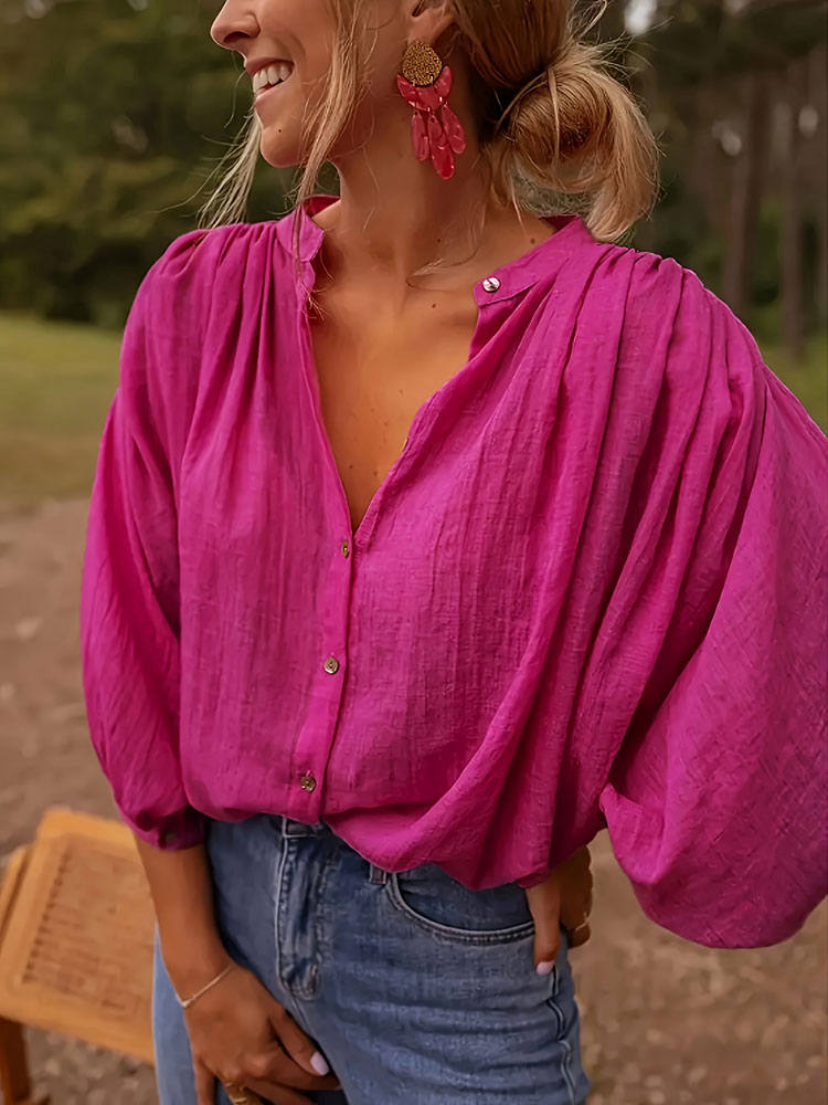 New Elegant Stand-up Collar Lo - Puff Sleeve Blouse incelemesi ve fiyatı