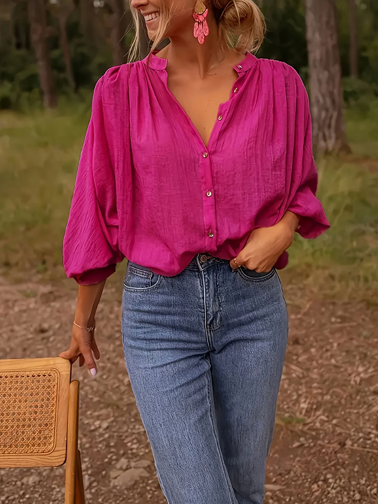 New Elegant Stand-up Collar Lo - Puff Sleeve Blouse incelemesi ve fiyatı