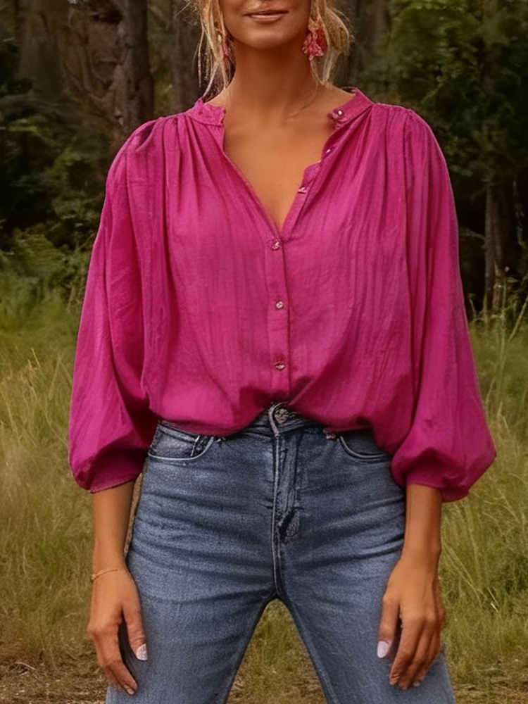 New Elegant Stand-up Collar Lo - Puff Sleeve Blouse incelemesi ve fiyatı