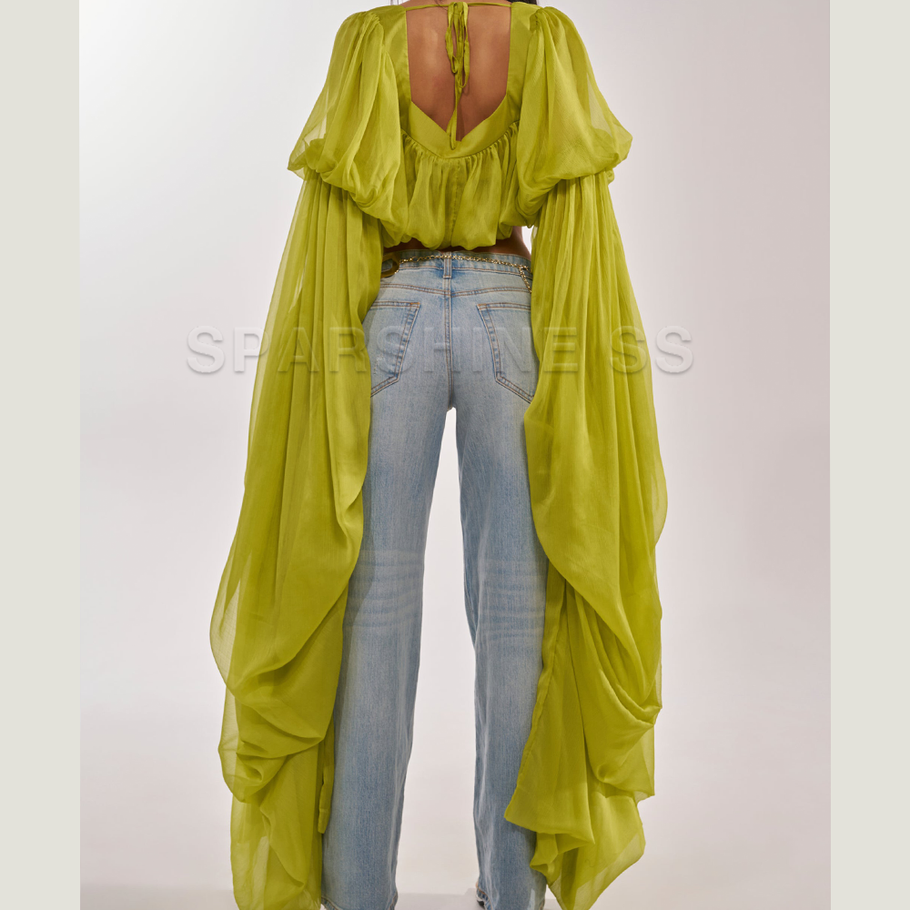 Women Chiffon Crop Top, Puff L - Puff Sleeve Blouse incelemesi ve fiyatı