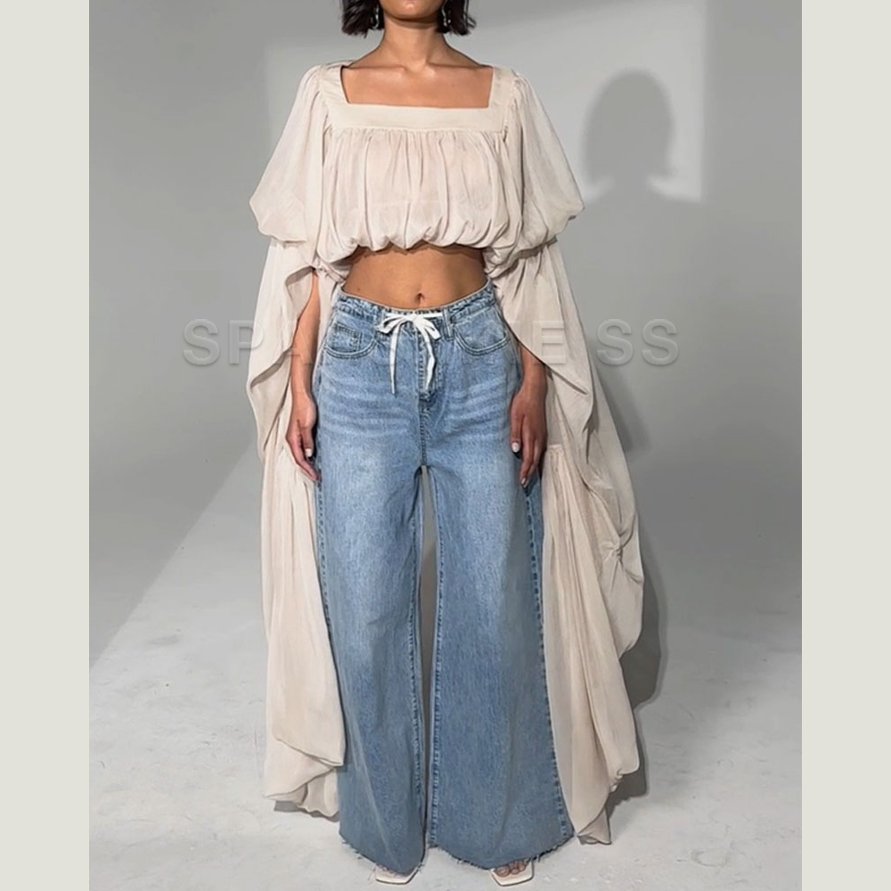 Women Chiffon Crop Top, Puff L - Puff Sleeve Blouse incelemesi ve fiyatı