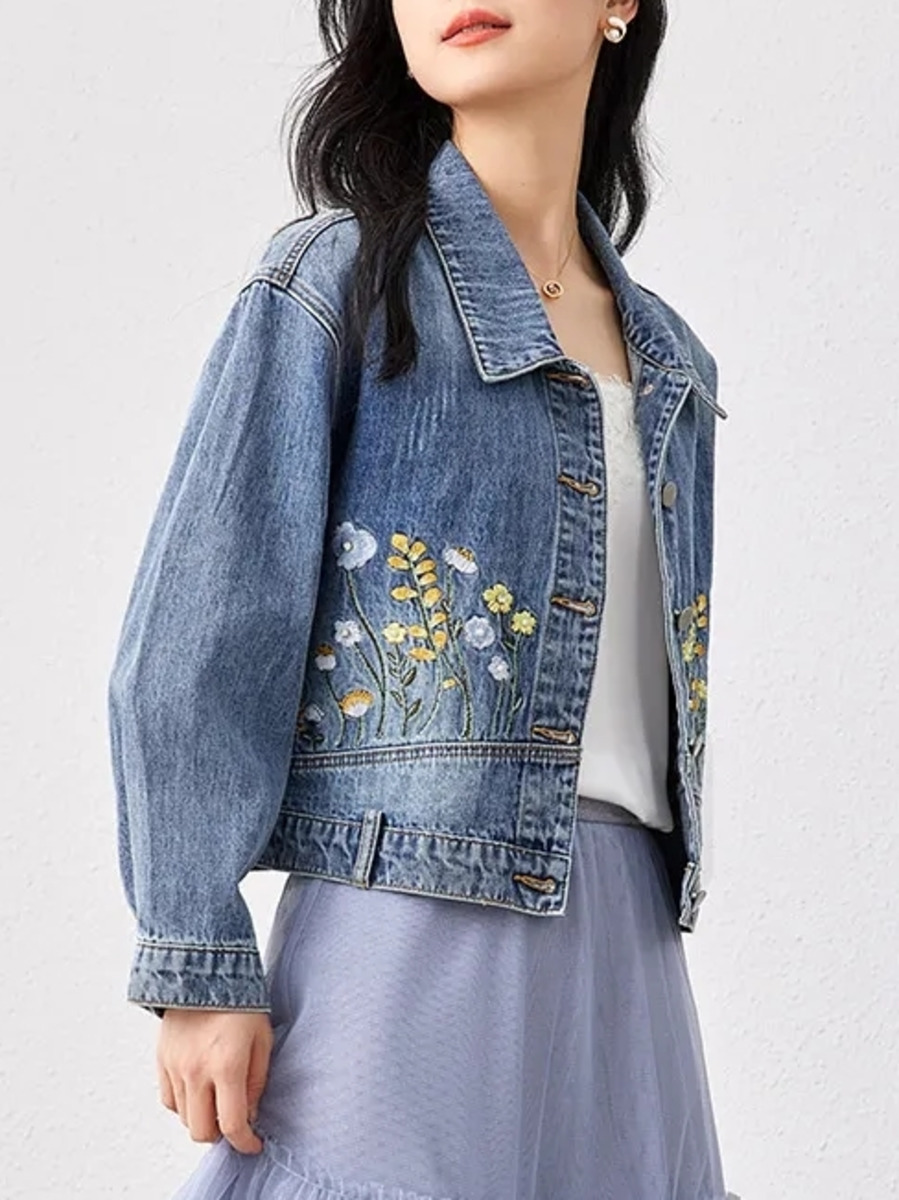 Floral Embroidered Denim Short - Women Fashion Jeans Top incelemesi ve fiyatı
