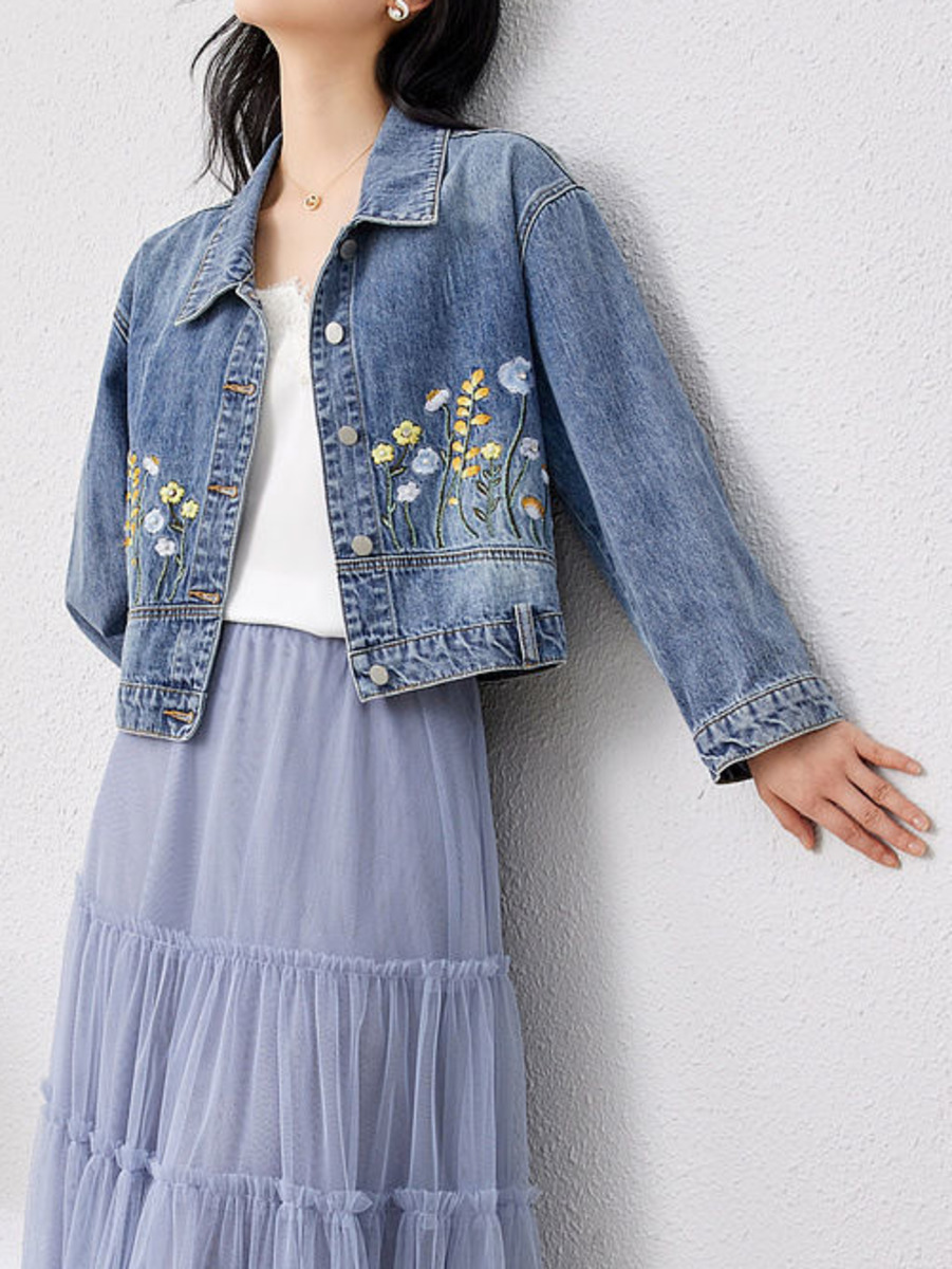 Floral Embroidered Denim Short - Women Fashion Jeans Top incelemesi ve fiyatı