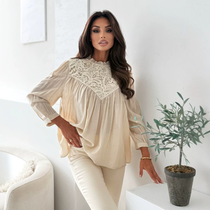 Gentle Style Lace Spliced Loos - Puff Sleeve Blouse incelemesi ve fiyatı