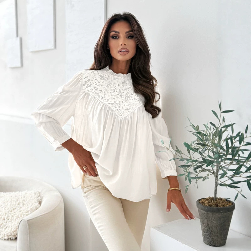 Gentle Style Lace Spliced Loos - Puff Sleeve Blouse incelemesi ve fiyatı