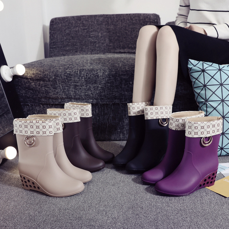 Korean Style Wedges Mid Tube R - Women'S Fashion Rain Boots incelemesi ve fiyatı