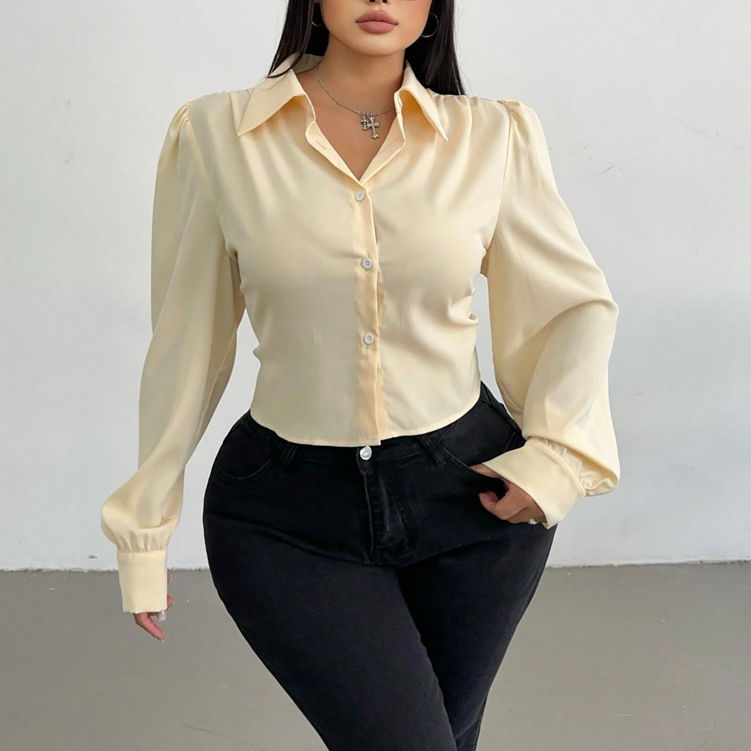 Plus Size Curvy Women Cream Sa - Puff Sleeve Blouse incelemesi ve fiyatı