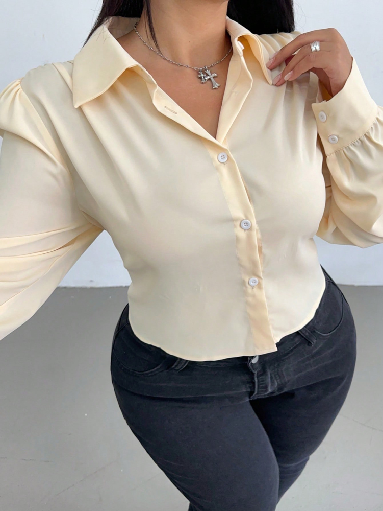 Plus Size Curvy Women Cream Sa - Puff Sleeve Blouse incelemesi ve fiyatı