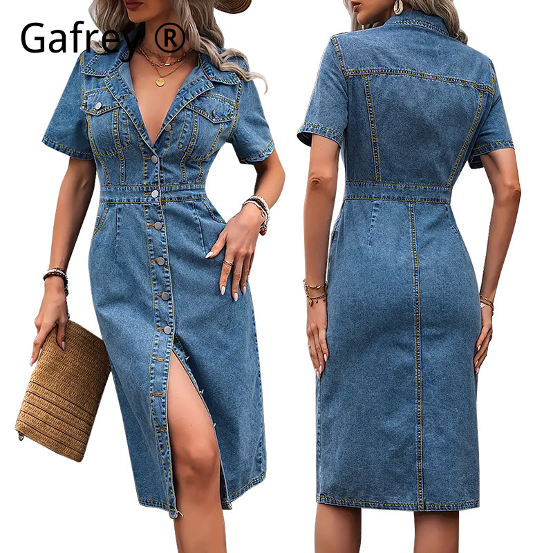 Plus Size Women Lapel Denim Dr - Women Fashion Jeans incelemesi ve fiyatı