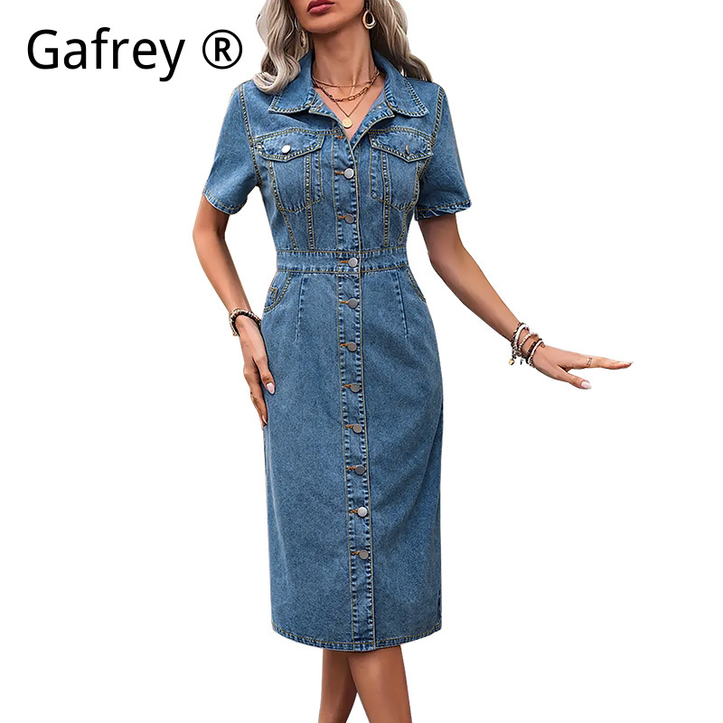 Plus Size Women Lapel Denim Dr - Women Fashion Jeans incelemesi ve fiyatı