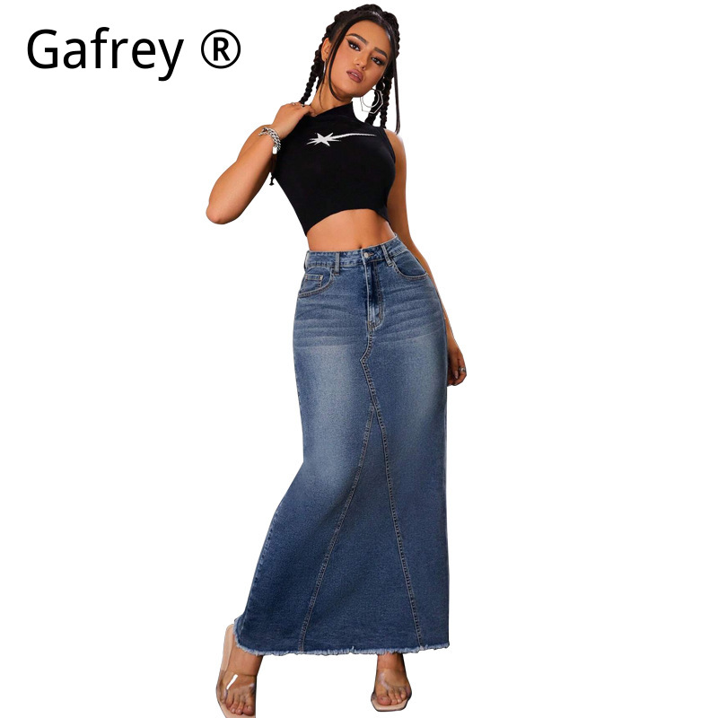 Women Denim Midi Skirt High Wa - Women Fashion Jeans incelemesi ve fiyatı