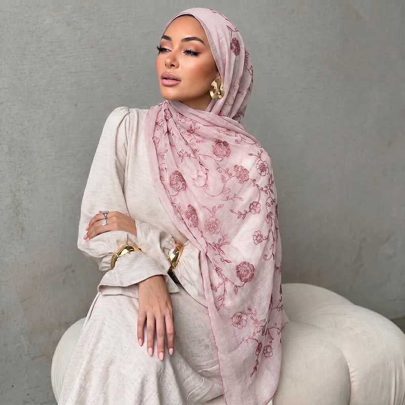 Floral Embroidery Muslim Hijab - Women Fashion Wear incelemesi ve fiyatı