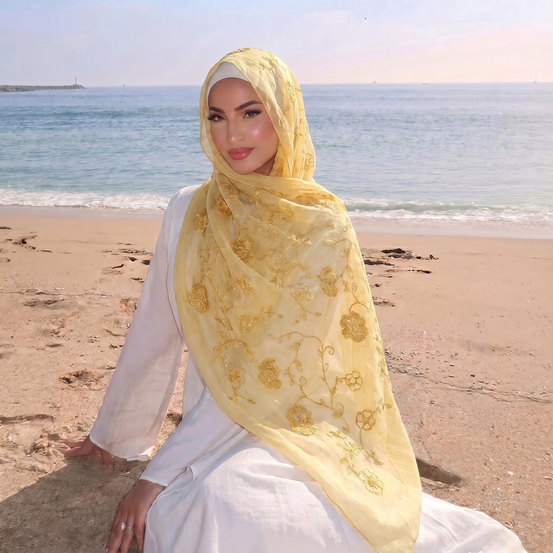 Floral Embroidery Muslim Hijab - Women Fashion Wear incelemesi ve fiyatı