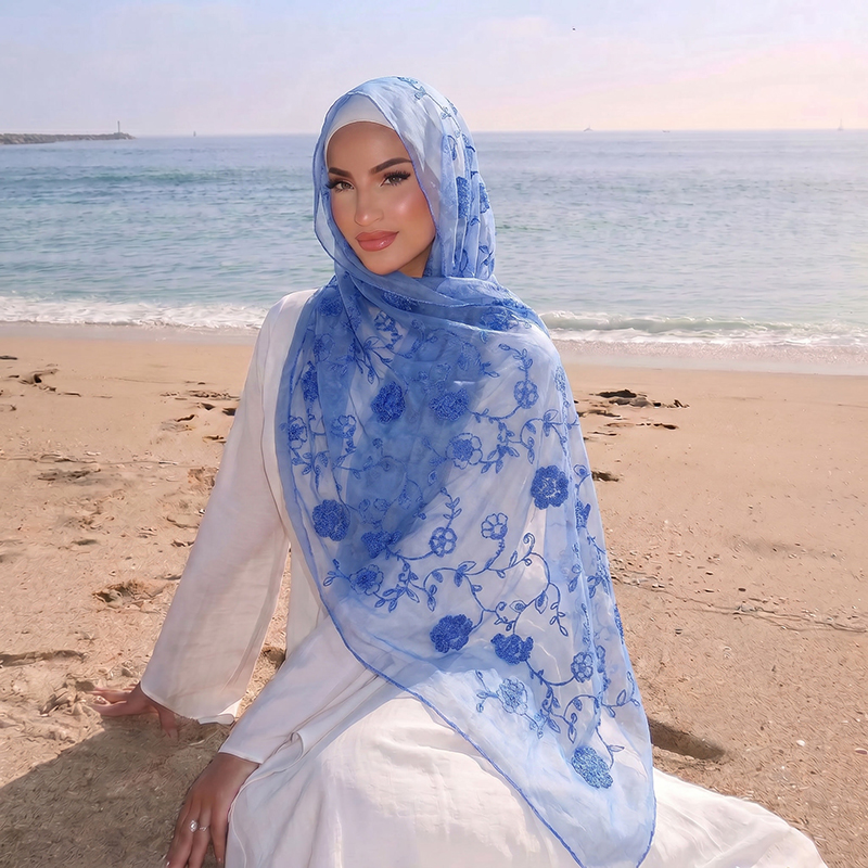 Floral Embroidery Muslim Hijab - Women Fashion Wear incelemesi ve fiyatı
