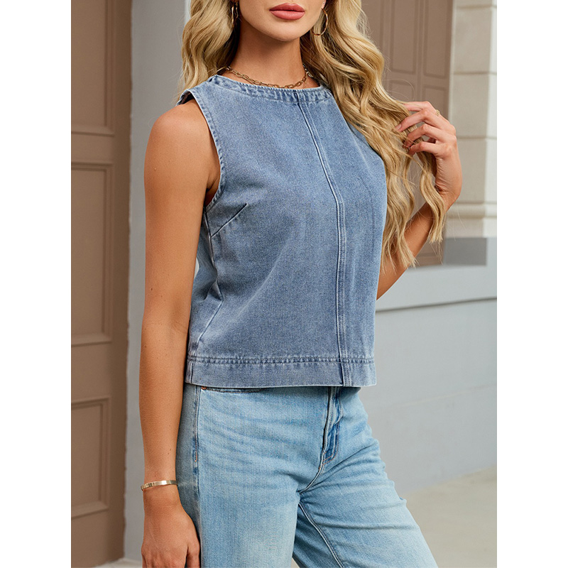 Benuynffy Casual Round Neck De - Women Fashion Jeans Top incelemesi ve fiyatı