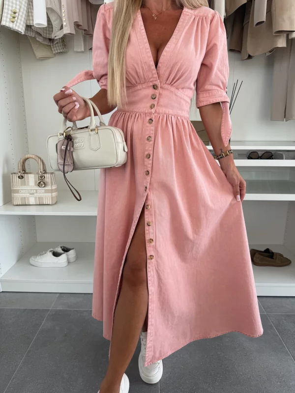 Fashionable Denim Dress V-Neck - Women Fashion Jeans incelemesi ve fiyatı
