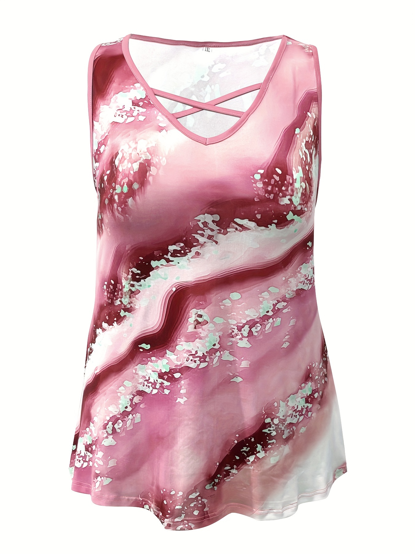 Plus Size Marble Print Tank To - V Neck Cami Top incelemesi ve fiyatı