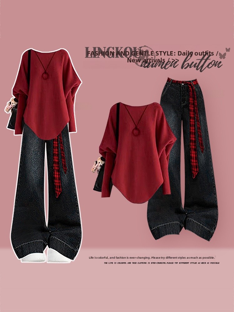 Stylish Knitted Red Top And Sl - Women Fashion Jeans Top incelemesi ve fiyatı