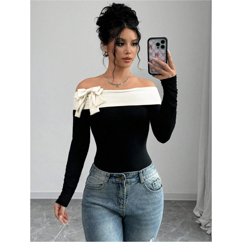 Bowknot Decor Off Shoulder Bod - Women Fashion Wear incelemesi ve fiyatı